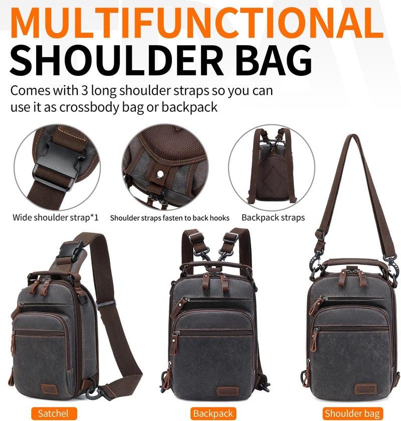 NerIion Nerlion Sling Bag for Men Waxed Canvas Crossbody Bag Chest Bag Water Resistant Shoulder Bag Casual Daypack - Image 5